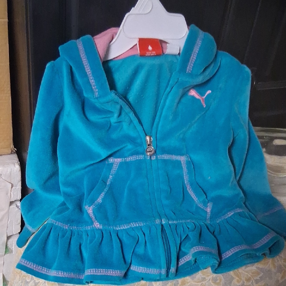 Puma Teal and Pink Kids' Hooded Jacket